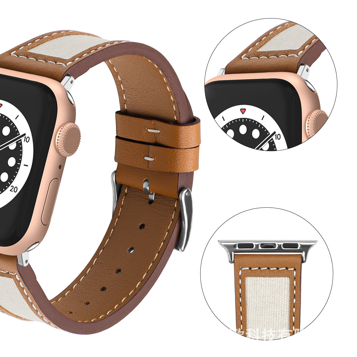 Picture of For Apple Watch iWatch987 Genuine Leather Canvas Strap applewatchs10 Color Contrast Strap in stock