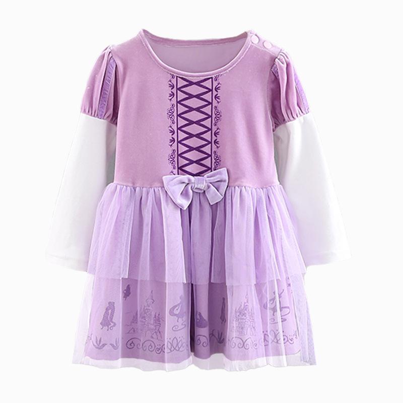 Picture of 2025 New Foreign Trade Children's Clothing Spring and Autumn Pure Cotton Long Sleeve Girls Mermaid Snow White Dress Velvet Skirt