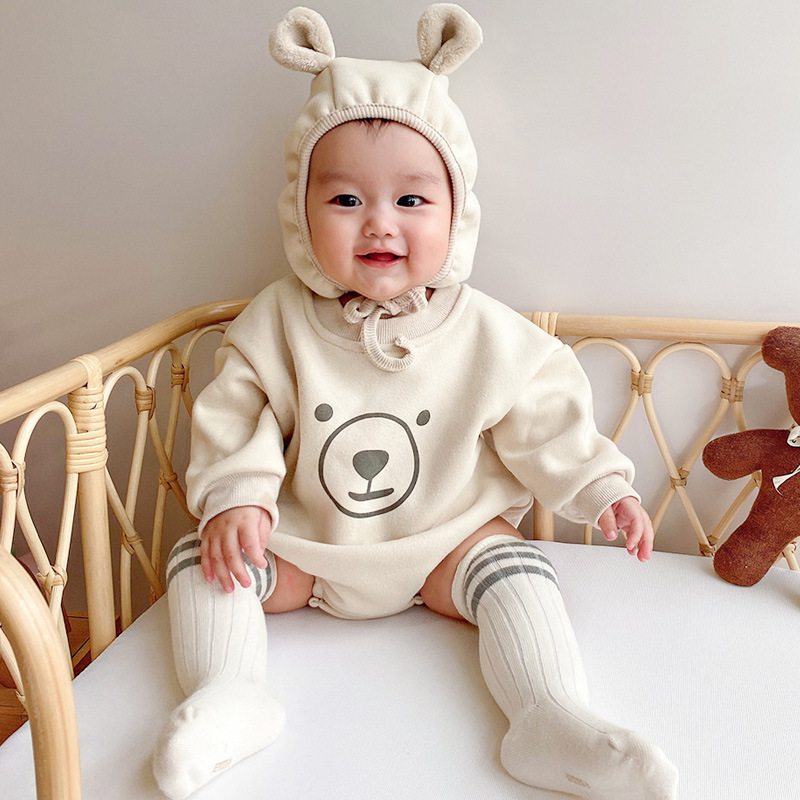 Picture of Baby's Jumpsuit Thickened Autumn and Winter Clothes Fleece Bear Climbing Suit Fleece Wrap Fart Clothes Harper Trendy for Boys and Girls
