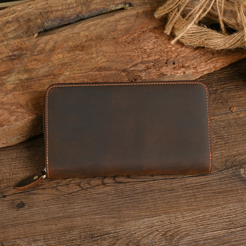Picture of TikTok Explosions Upgrade and Increase Capacity Genuine Leather Men's Clutch Bag Crazy Horse Leather Cigarette Mobile Phone One-piece Clutch Wallet