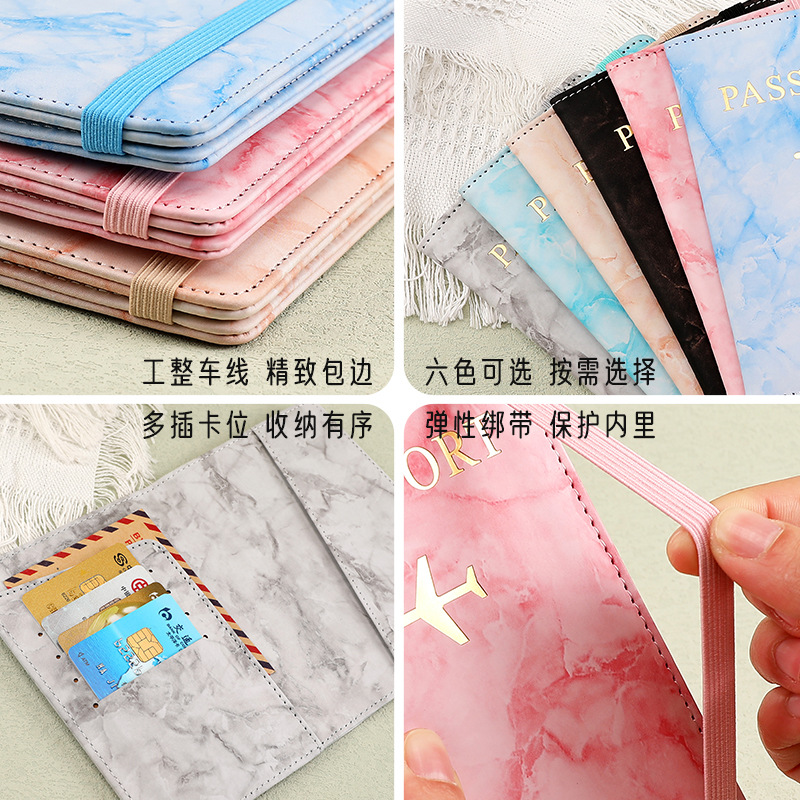 Picture of Factory Direct pu passport holder multi-function ticket holder short certificate bag marbling storage passport protective cover