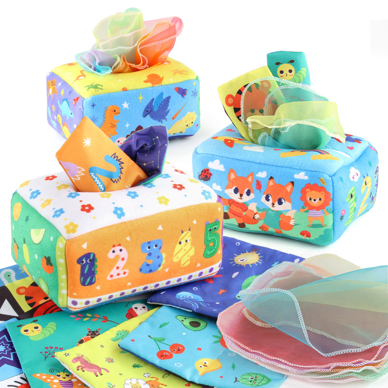 Picture of Amazon 12-piece Baby Cloth Book Tissue Box suit Animal Ocean Cloth Book Early Education Educational Baby Toys