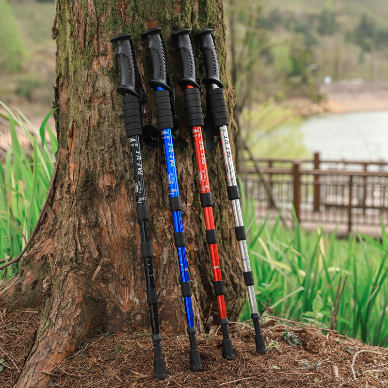 Outdoor Aluminum Alloy Climbing Stick Old Man Crutch Stick Hiking Stick Ski Stick Straight Handle T Handle Curved Handle Telescopic Stick