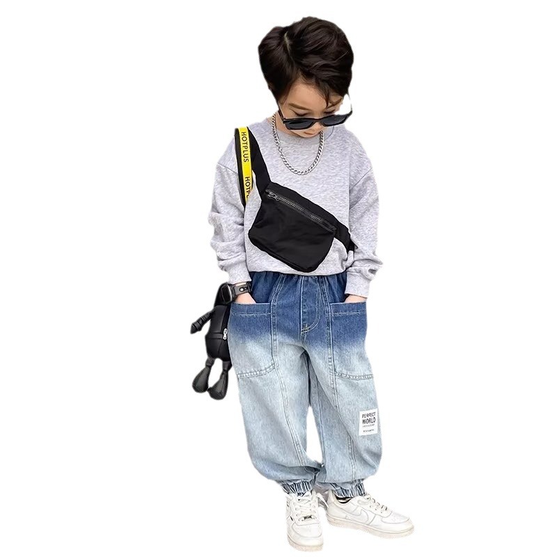 Picture of Boys' Spring Jeans, Medium and Large Kidsren's Style Workwear 2024 New Style Kidsren's Boys' Spring & Fall Loose Pants Trendy Brand