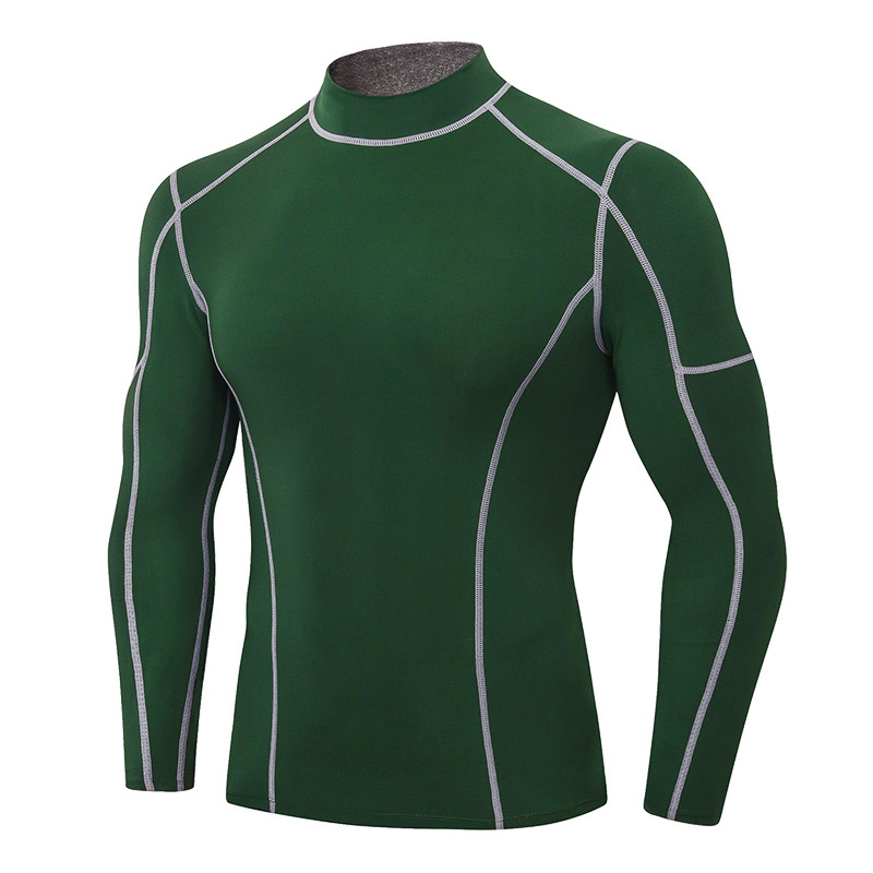 Picture of Men's Fitness Long-Sleeved High-Elastic Tight-Fitting Quick-Drying Running Training Clothes High-Neck Color-Blocked Sports New Tops