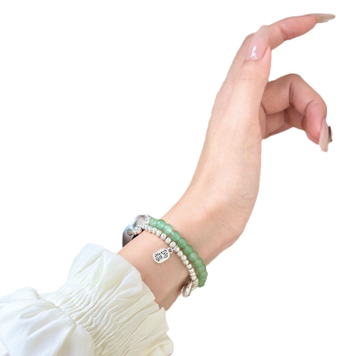 Picture of For mi band 9/8 strap 7 niche 3/4/5/6nfc version green dong bell beaded high sense elastic rope women