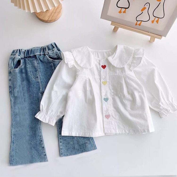 Picture of Little Xiangfeng Girl's Spring and Autumn Shirt Girl's Lace Shirt Baby Little Xiangfeng Doll Collar White Shirt F18