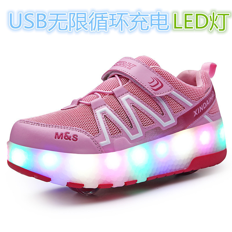 Picture of Children's Double-wheel USB Charging Cycle Heelys Shoes USB Colorful Light Pulley Shoes Boys and Girls Wheeled Shoes Wholesale