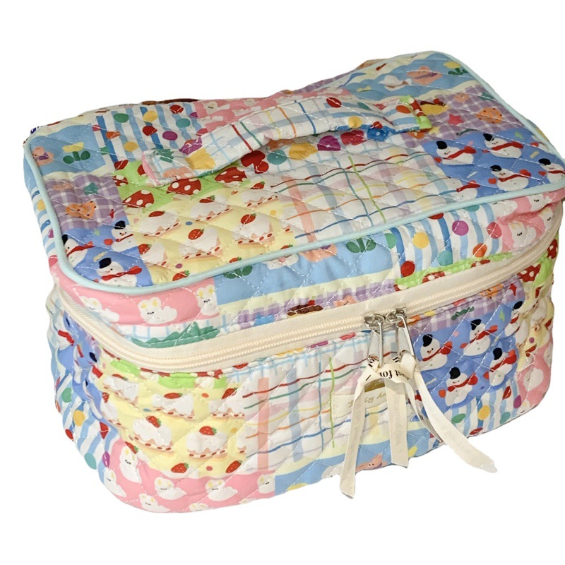 Colorblock Cake Cosmetic Bag Storage Bag Cute Student Cotton Quilted Portable Large Capacity Handbag for Girlfriends