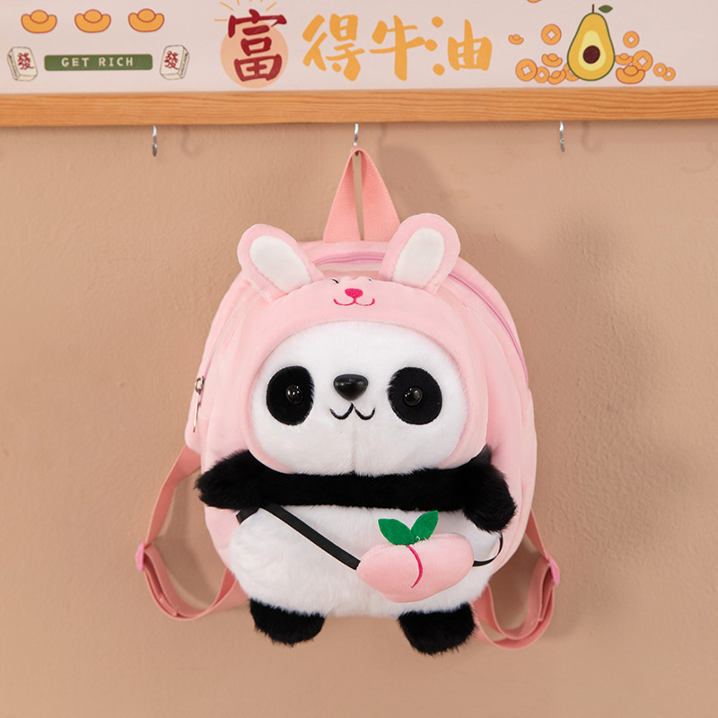 Picture of Panda Double Backpack Campus Handsome Kidsren's Backpack Shoulder Small School Bag Plush Toy Avocado Peach Panda Bag