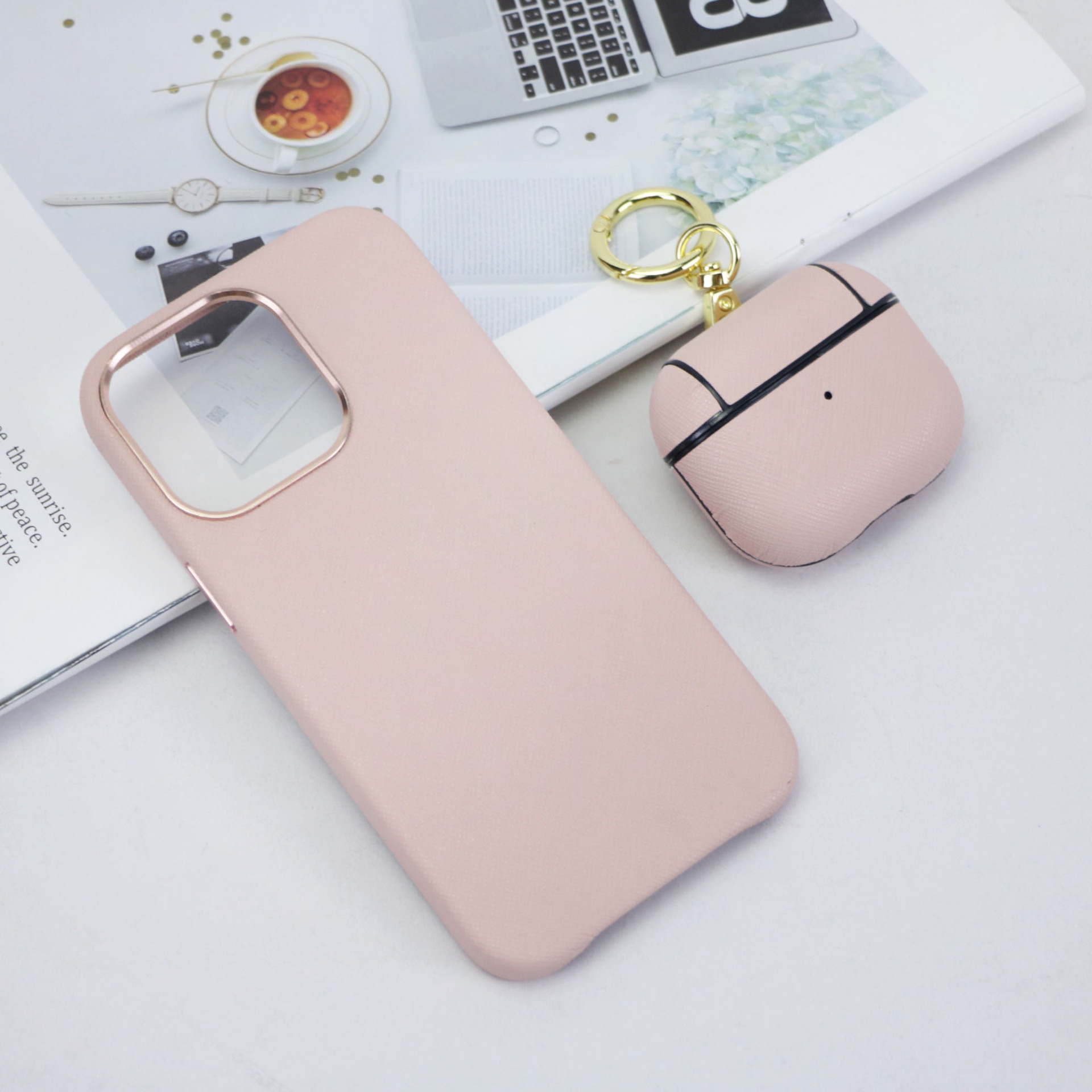 Picture of Gift suit leather Apple 12 13 14 15 phone case + earphone protective cover Airpods1/2/3/Pro