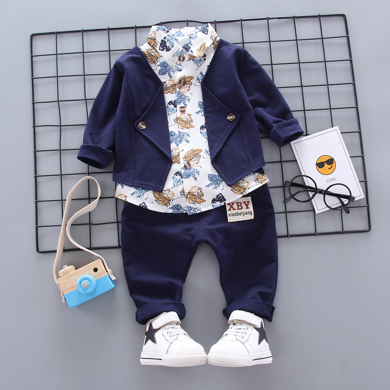 Picture of AliExpress spring and autumn fake three-piece casual Children suit 0-4 years old cartoon printed suit collar fashion