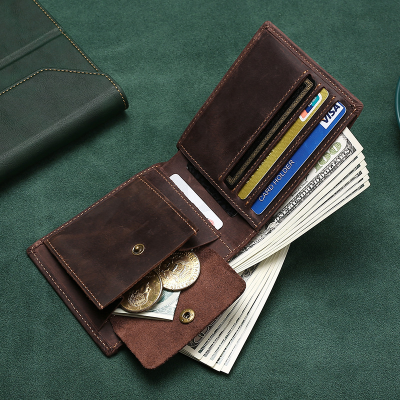 Picture of Wholesale multi-functional tri-fold wallet men's genuine leather vintage clutch explosive large capacity crazy horse leather long wallet