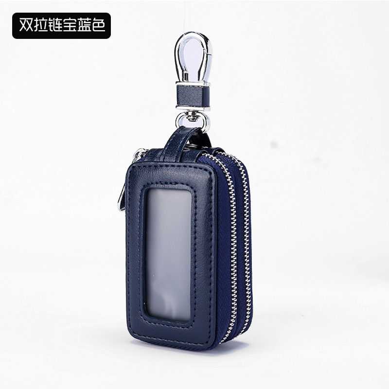 Picture of Car Key Bag Men's Cowhide Double Zipper Women's Large Capacity Waist Padlock Key Bag Can Be Added with Logo