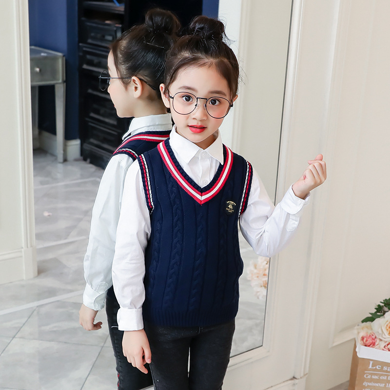 Picture of Children's Clothing Sweater Vest Spring and Autumn Children's College Style School Uniform Tops Pure Cotton Sweater Knitted Vest Jacket Wholesale