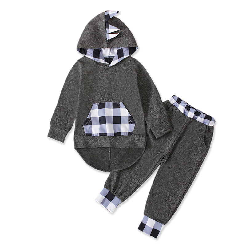 Picture of Children's European and American Spring and Autumn Boys Long Sleeve Horned Hooded Sweat Top + Trousers Two-Piece Children's Clothing ins