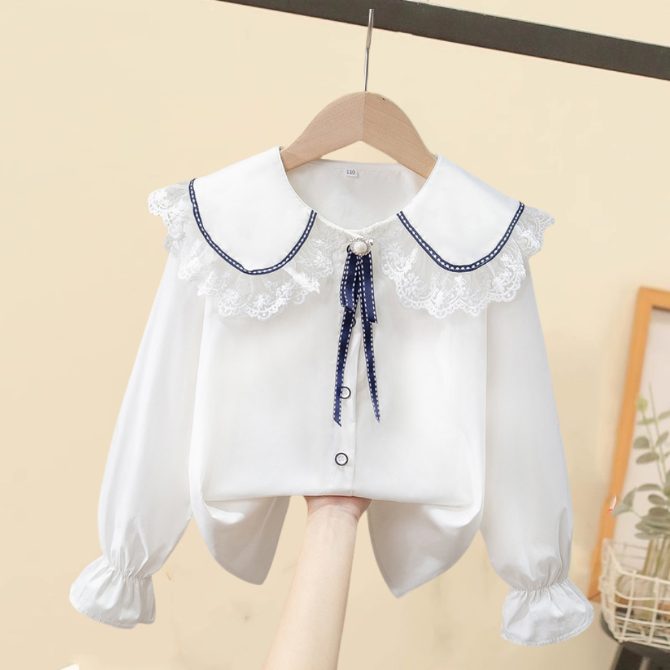 Picture of Spring 2024 Spring Children's Shirt Girls French Ledge Collar White Shirt Women Treasure Design Long Sleeve Shirt