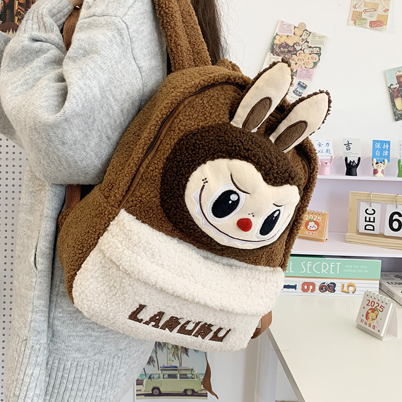 Picture of Japanese Style Ins Style Cartoon Campus School Bag New Plush Cute Lamb Wool Backpack Large Capacity Doll Backpack