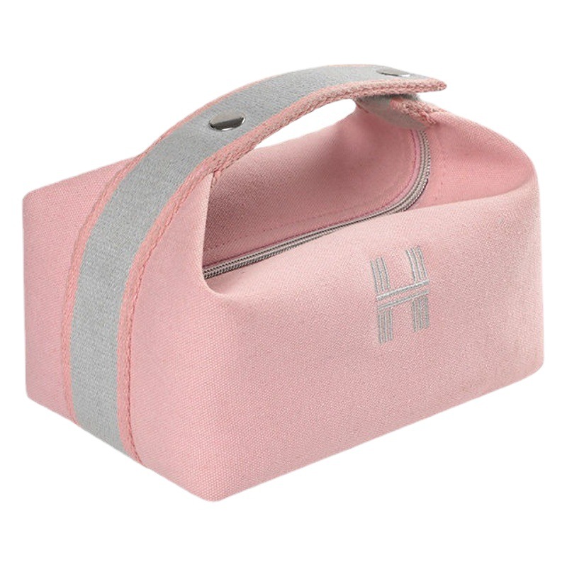Portable Waterproof Canvas Cosmetic Bag High-value Large-capacity Toiletry Bag Cosmetics Internet Celebrity Portable Solid Color Storage Bag