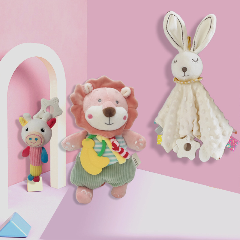 Baby comfort towel bean label can be imported to coax sleep doll baby early education to comfort doll cartoon doll wholesale