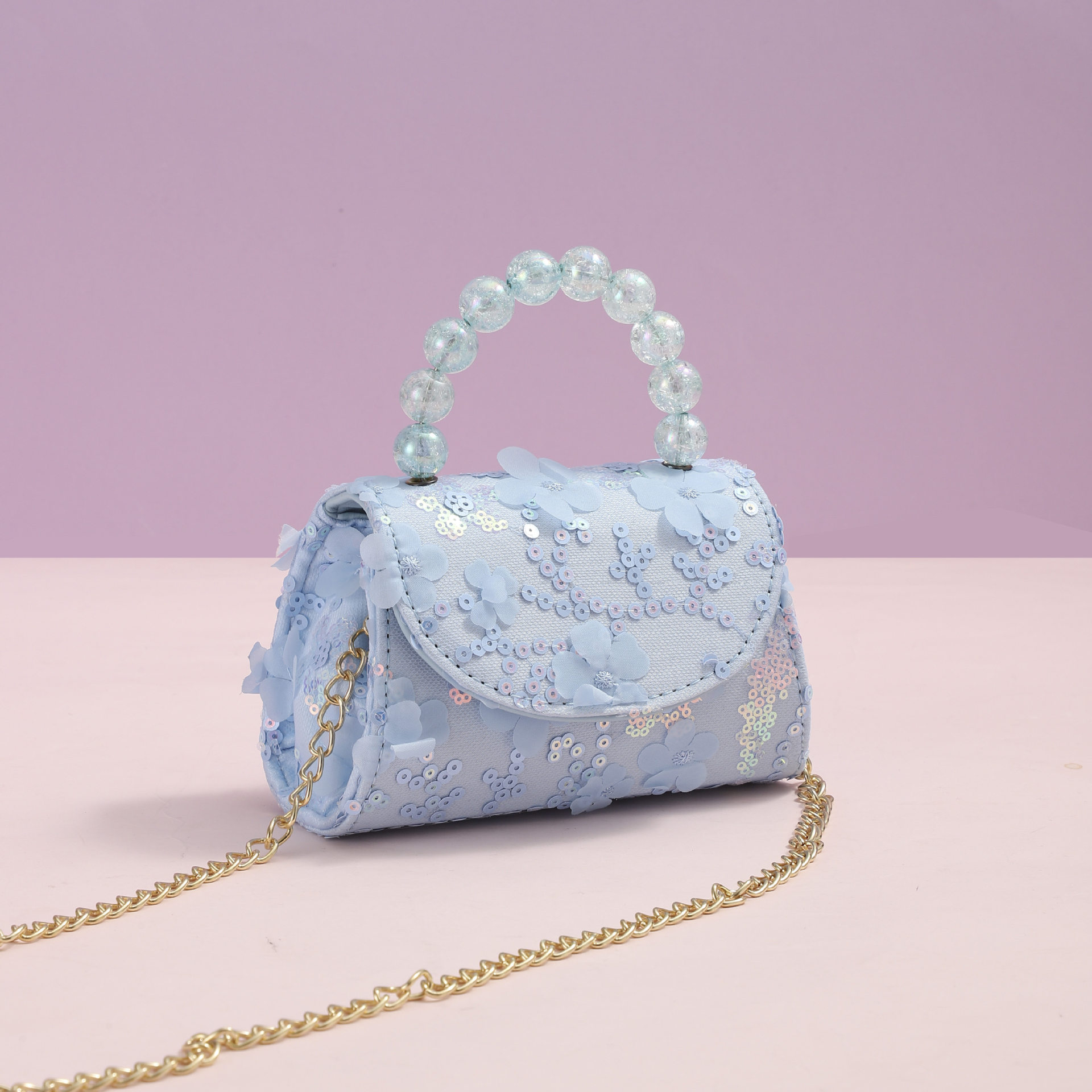 Picture of New cotton and linen material pearl portable metal chain fashion bare bag small square bag shoulder bag foreign trade manufacturers wholesale