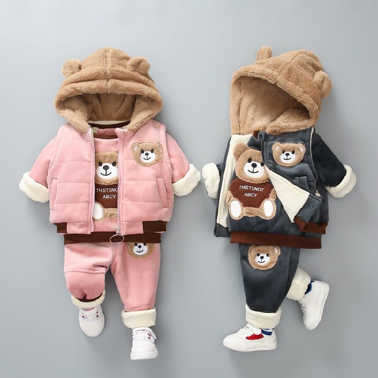 Children's winter three-piece baby cotton-padded suit plus velvet padded boys' and girls' sweater cotton-padded winter fashionable clothes