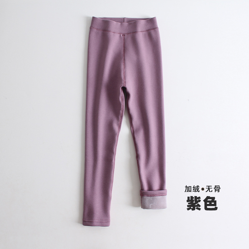 Picture of Girls' leggings fleece-lined thickened autumn and winter fleece-lined pants children's tights winter boneless solid color trousers outer wear