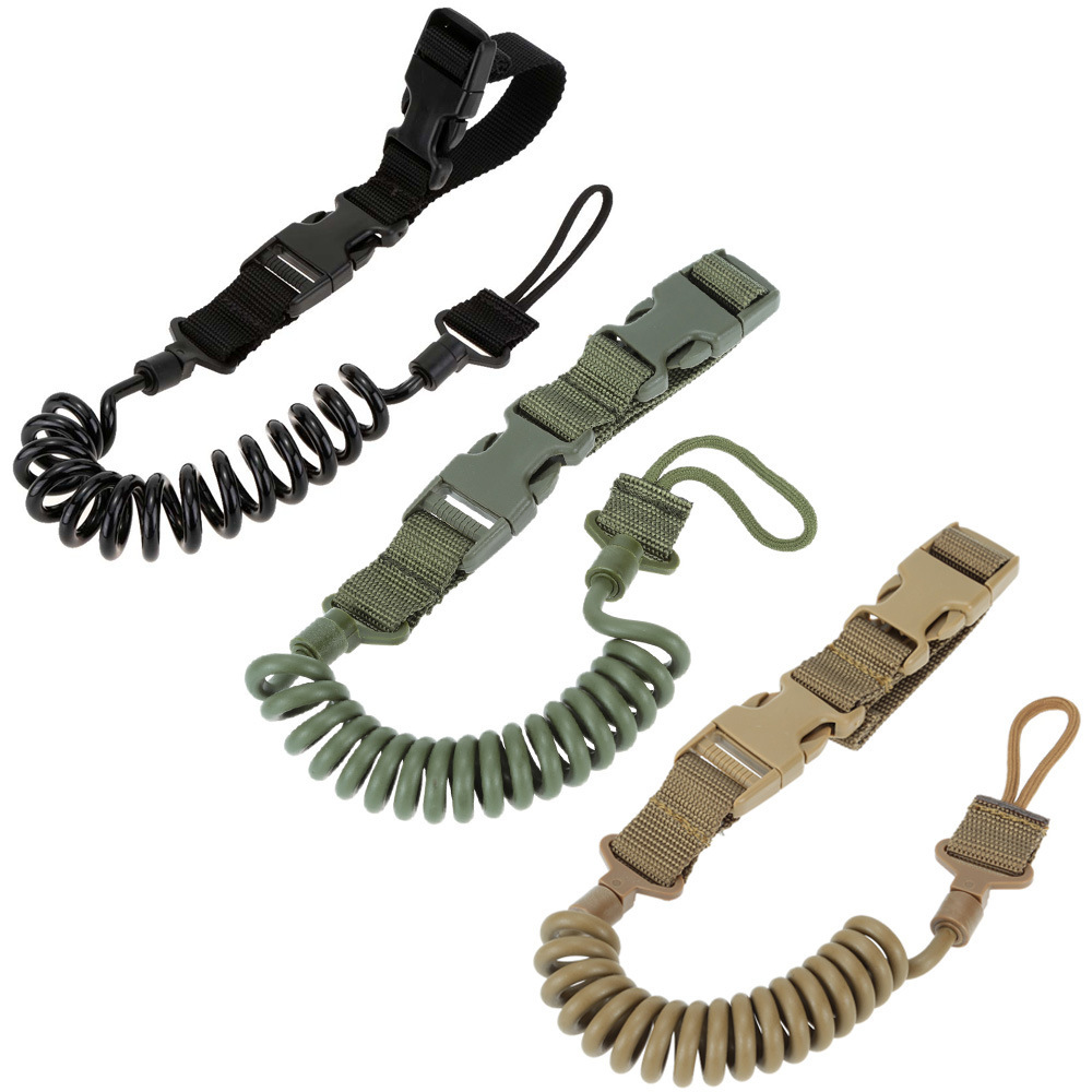 Multi-functional tactical gun lanyard safety rope anti-lost outdoor military fan spring wear-resistant elastic key chain lanyard