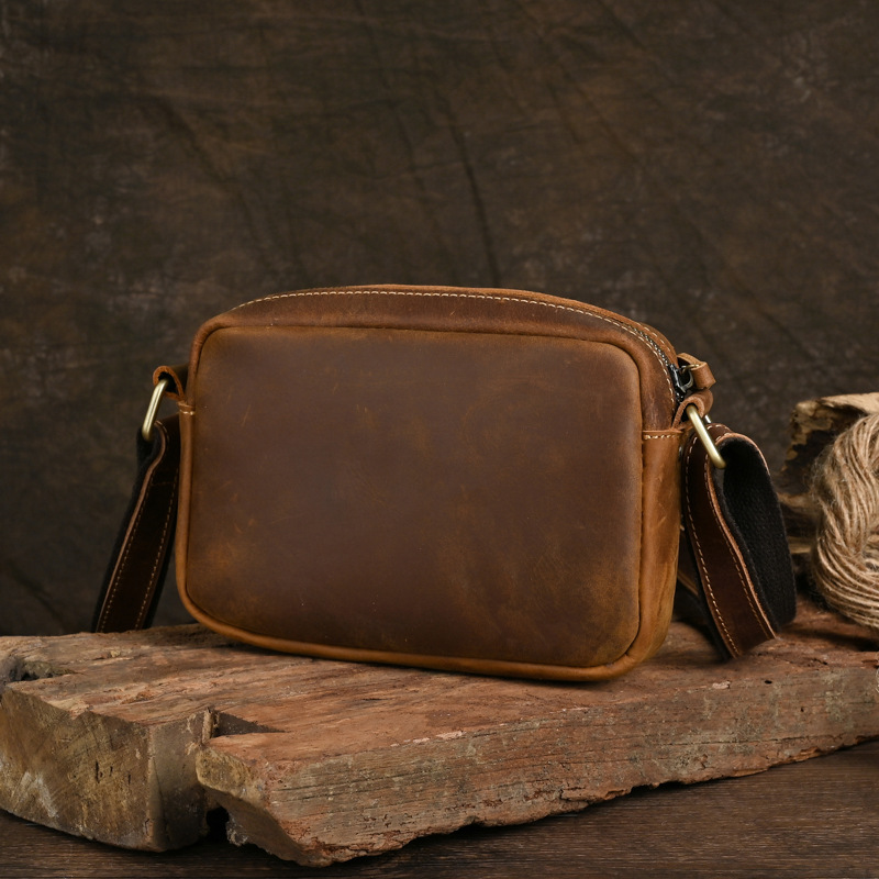 Picture of Ancient Trendy Cross Body Bag Men's Crazy Horse Leather Shoulder Bag Men's Bag Genuine Leather Vintage Crossbody Mobile Phone Small Bag Postman