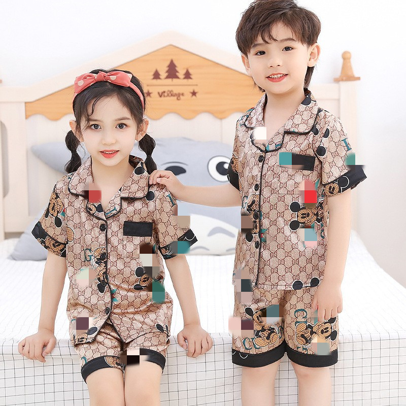 Picture of European and American Foreign Trade Children's Silk Cute Cartoon Pajamas Summer Short-sleeved Loose High-elastic Satin Home Clothes for Boys and Girls