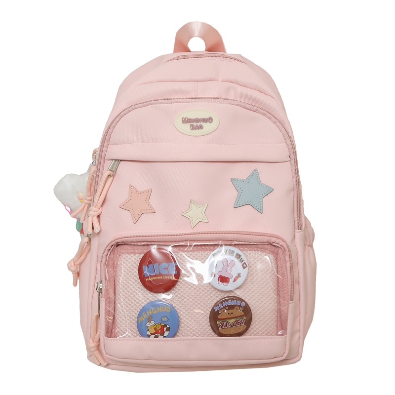 Picture of Ins Transparent Badge Casual Backpack Large Capacity All-match College Style School Bag Cute Commuter Backpack