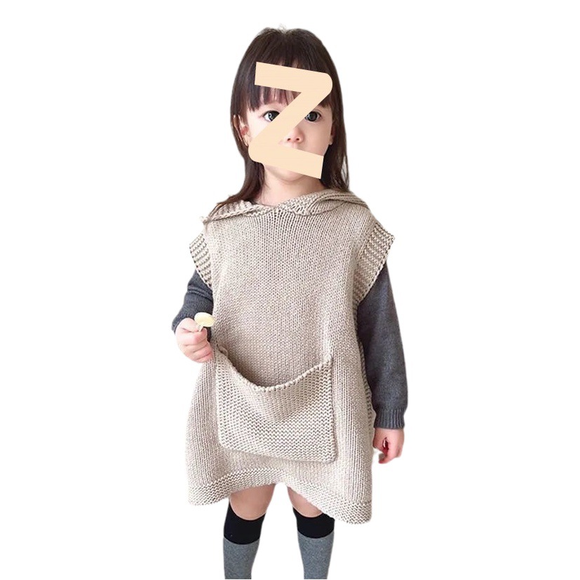 Children's clothing girls' vest Spring and Autumn New lazy big pocket niche hooded knitted baby children's sweater horse