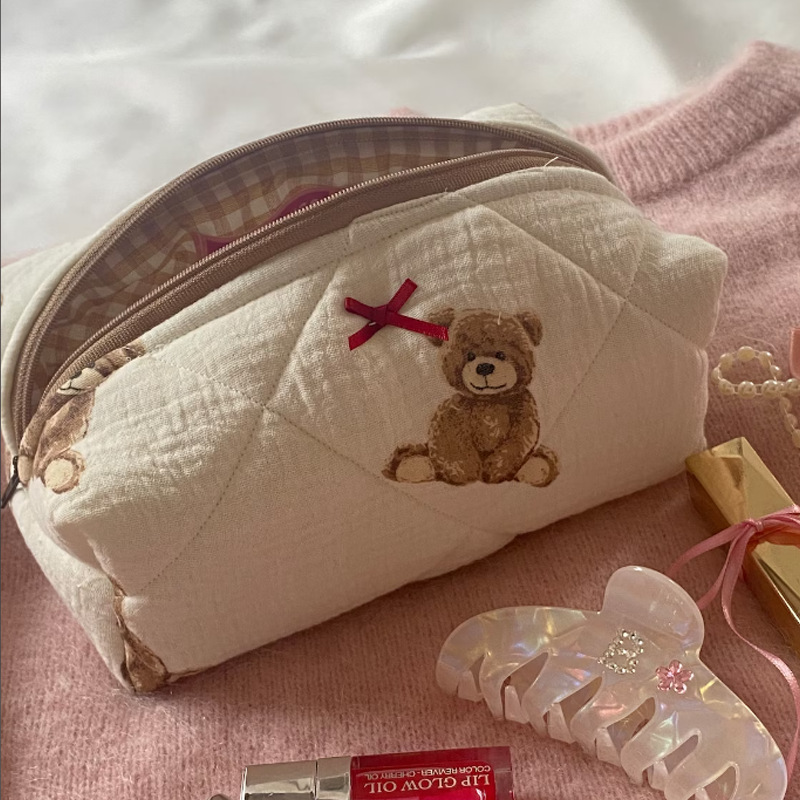 Picture of Cute teddy bear cosmetic bag portable cosmetics and skin care storage bag large capacity cartoon printed wash bag