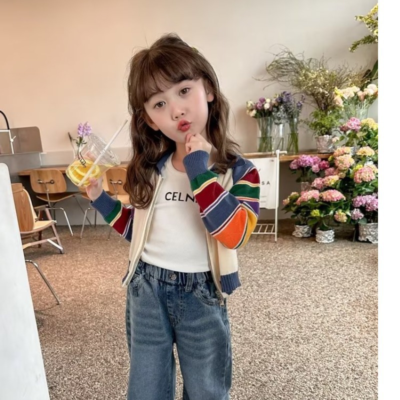 Picture of Girls' Sweater Coat Thin Spring and Autumn 2023 New Style Fashionable Autumn Children's Early Autumn Knitted Cardigan Autumn Wear