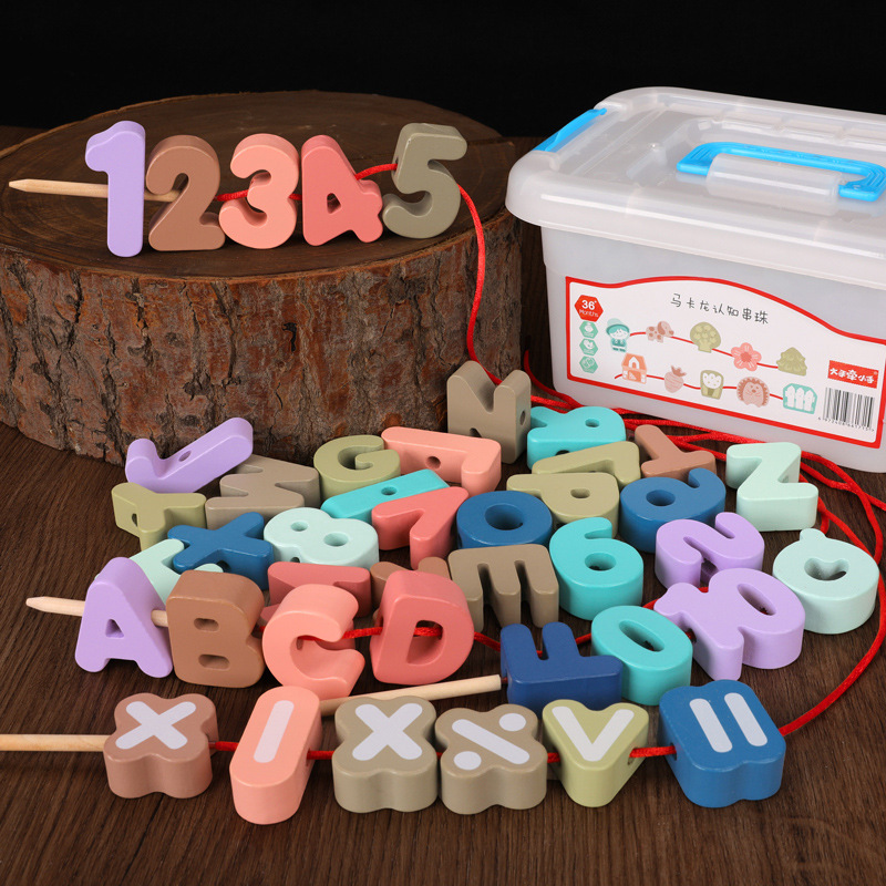 Picture of Wooden Balls Wooden 100 Pieces Number Letters City Transportation Fruit and Vegetable Farm Kidsren's Beaded Game Toys