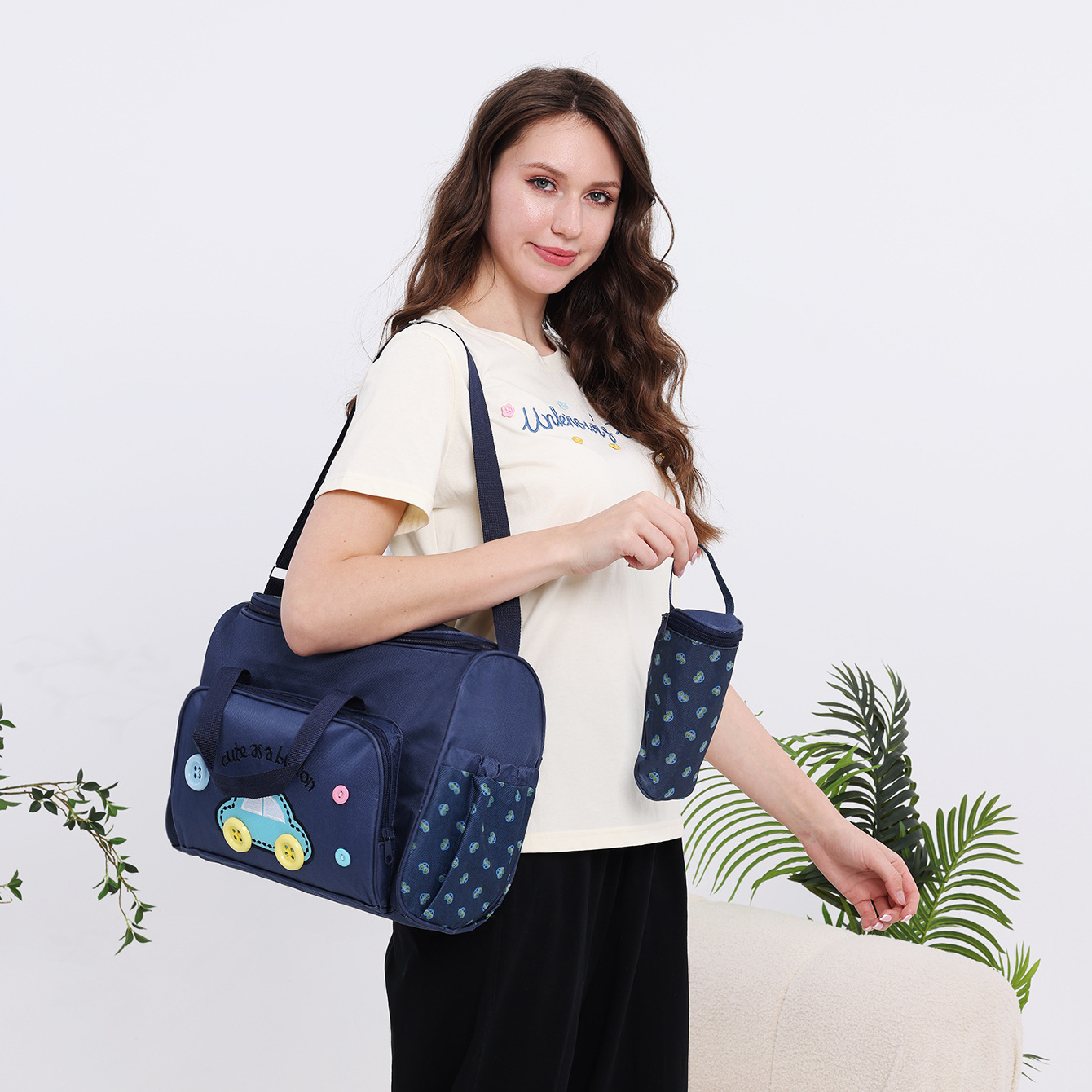 Picture of Factory wholesale fashion multi-functional Mummy bag four-piece Oxford fabric cartoon car diagonal mother bag wholesale
