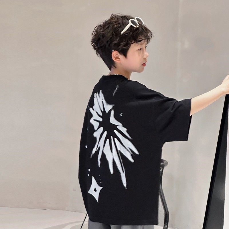 Picture of 2023 new boys' short-sleeved T-shirt cotton summer new medium and big children boys' summer clothes cool half-sleeved loose clothes t