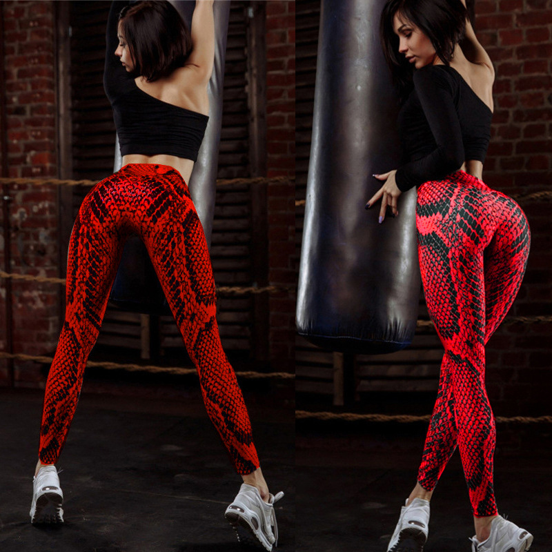 Cross-Border Amazon Popular Red Snake Print Sports Pants Women's Running Fitness Bottoming Yoga Pants Tight