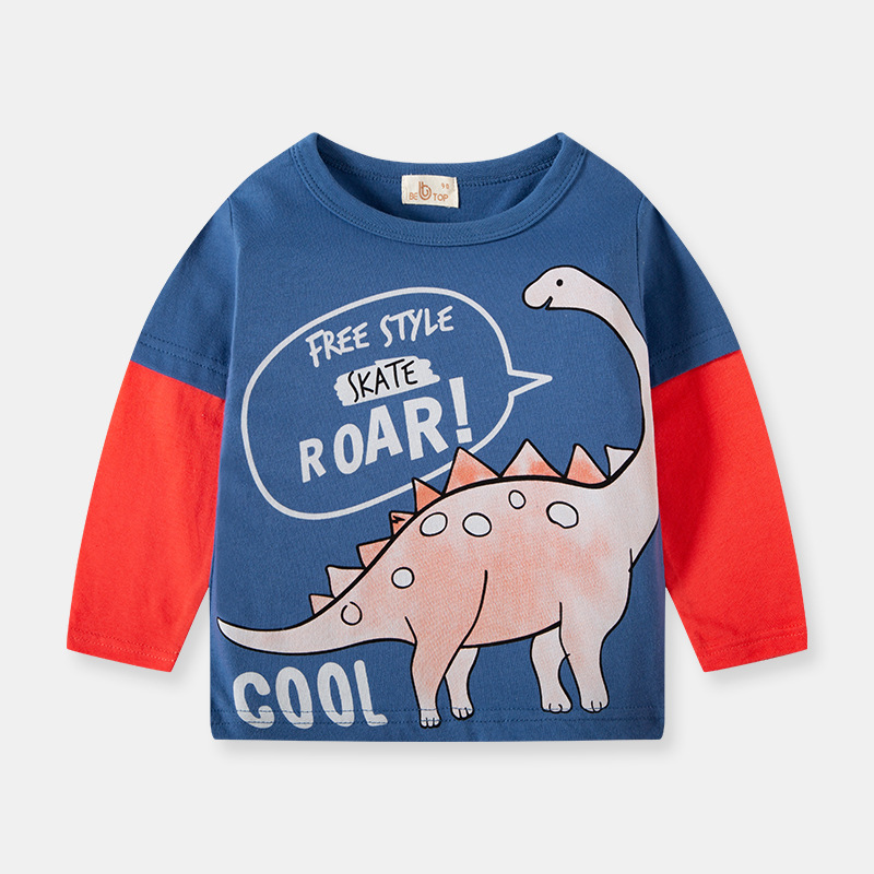 Picture of Children's Clothing Autum New Korean Style Dinosaur Patchwork Sleeve T-Shirt Kidsren's Long-Sleeved Boys' Bottoming Shirt Trbottomy Top One Piece Drop Shipping