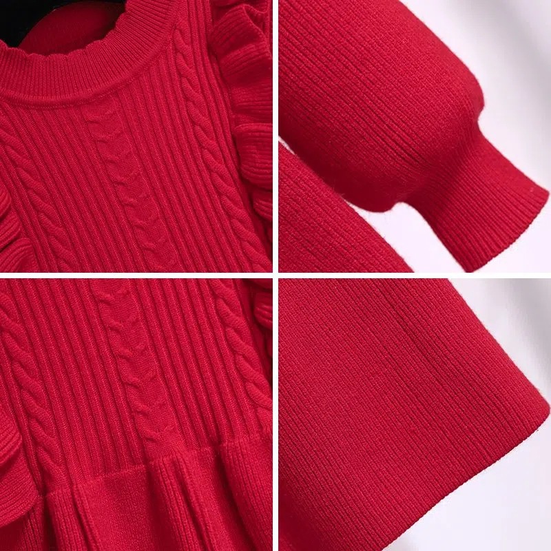Picture of Girls' Sweater Dress Winter New Style Middle and Large Children's Knitted Dress Children's New Year Spring and Autumn Western Style Skirt Autumn Clothing