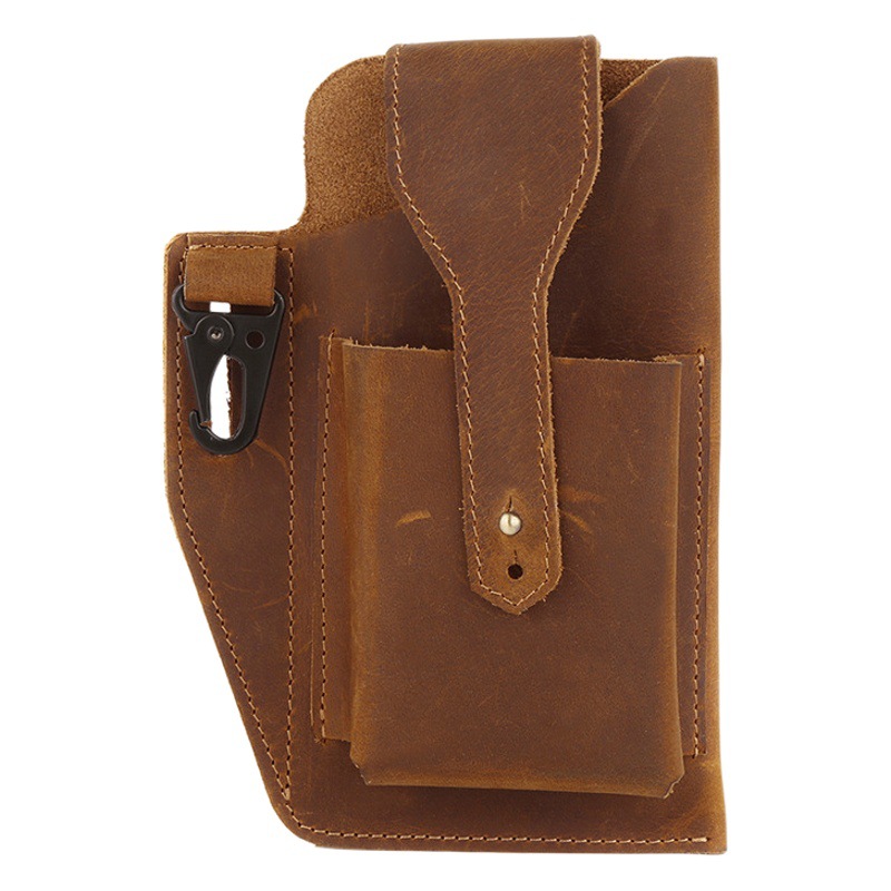 Cross-border Retro Wear Leather Belt Mobile Phone Waist Bag Men's Crazy Horse Leather Outdoor Tactical Men's Waist Bag Wholesale