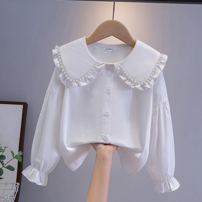 Picture of Shirt lace white girl's bottoming shirt top middle and small children's clothing student long sleeve middle and big children's inner wear overseas