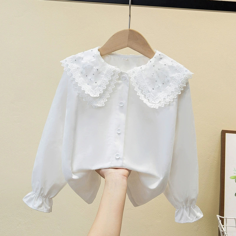 Picture of Shirt lace white girl's bottoming shirt top middle and small children's clothing student long sleeve middle and big children's inner wear overseas