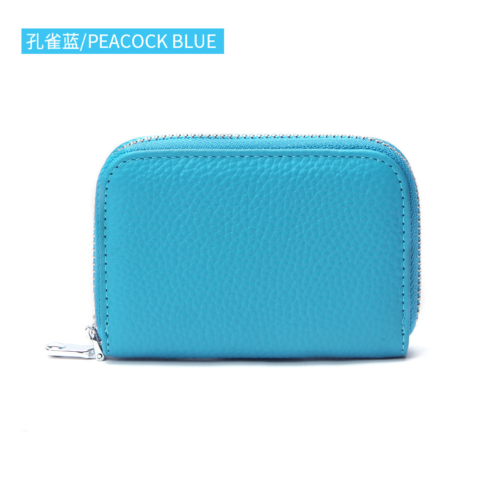 Picture of Amazon organ first layer cowhide ID card holder RFID anti-theft brush multi-card position large capacity zipper leather card holder