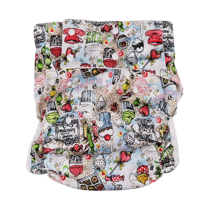 Picture of Adult snap button cloth diaper printing increase diaper pocket washable breathable leak-proof adult care products a generation of hair