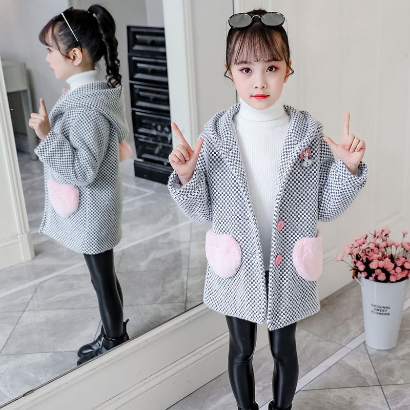 Picture of Girls mink woolen coat 2025 spring and autumn woolen coat children's woolen coat children's clothing a generation of hair