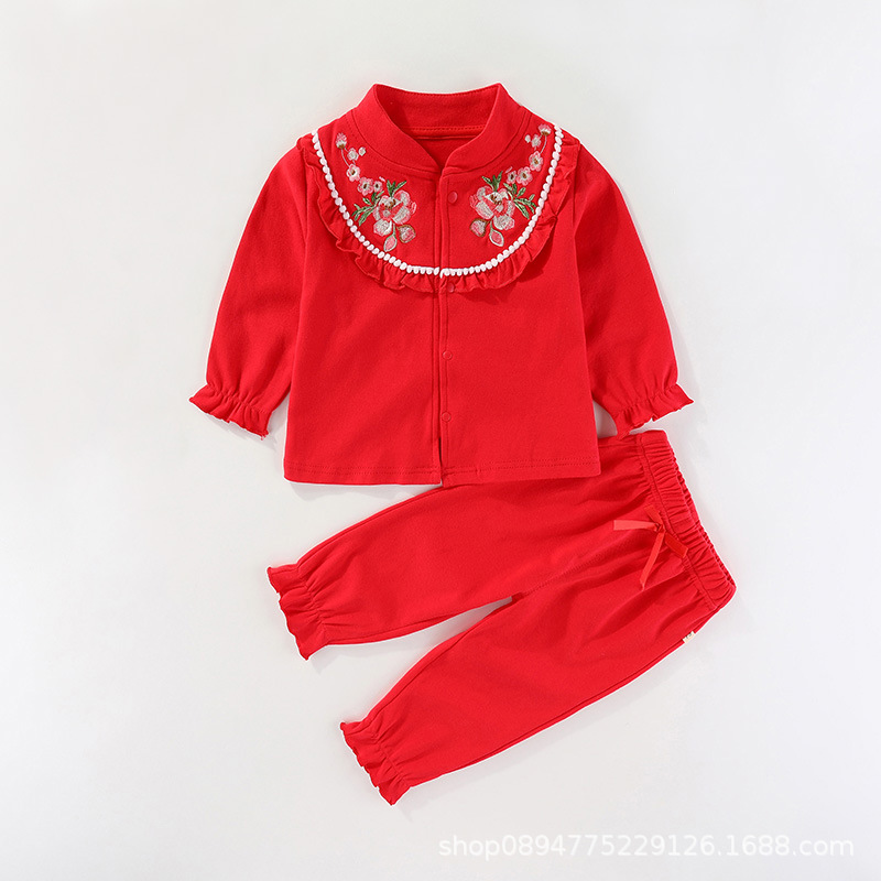 Picture of Girl Baby 1-2 Year Old Dress Spring Suit Summer and Autumn Clothes Baby New Year Clothes New Year Full Moon Hundred Days Clothes