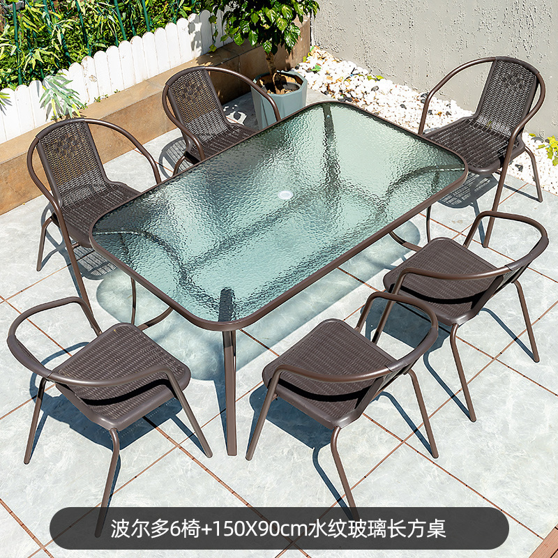 Picture of Outdoor Courtyard Table and Chair Rattan Chair Outdoor Leisure Three-piece Set Garden Terrace Wrought Iron Balcony Seat Combination Small Coffee Table