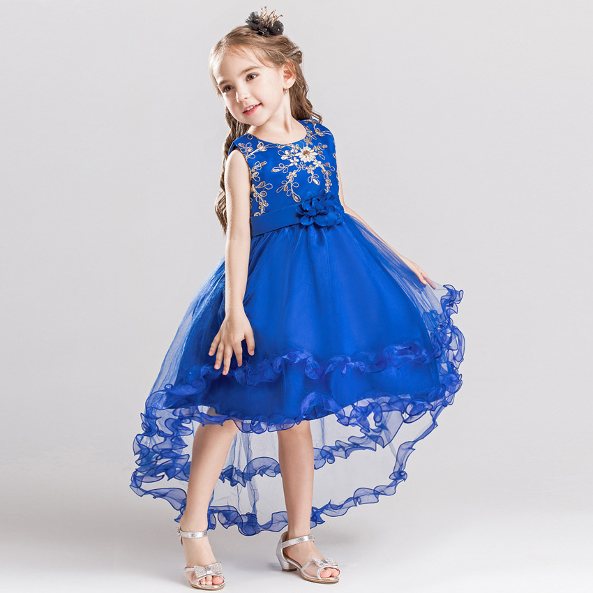 Girls' dress Tail Mesh dress Children's Wedding dress Tutu dress kids dress Big Children's Blue Show dress