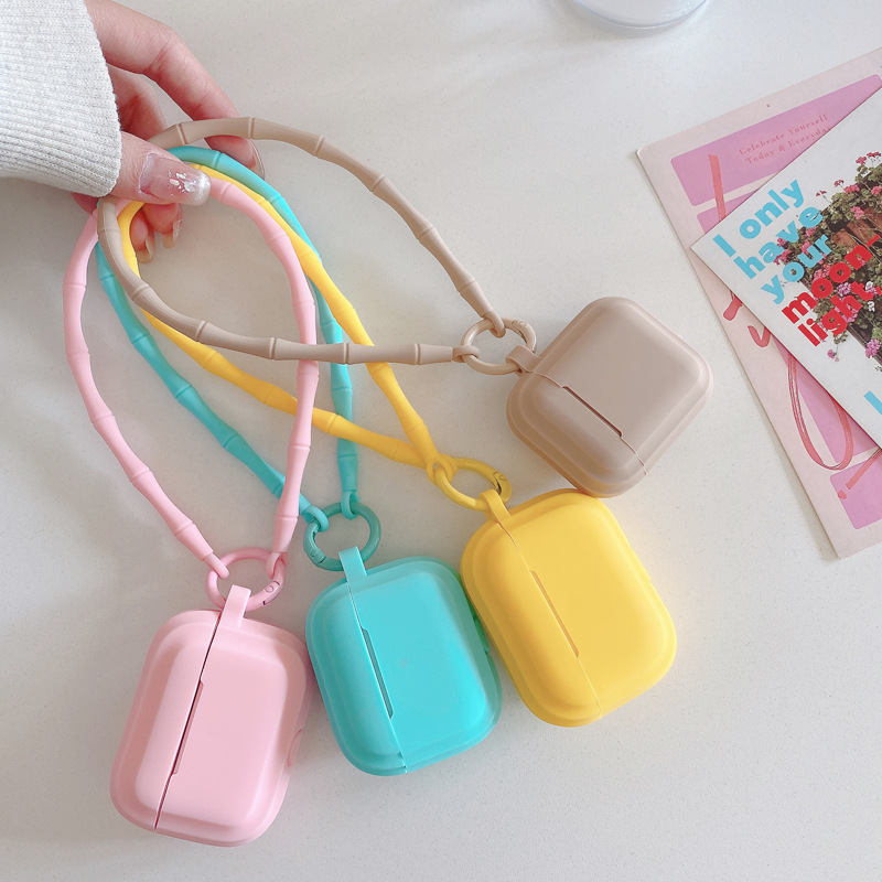 Simple Pure Color Belt Pendant Suitable for Airpods4 Protective Case Apple 1/2 Silicone Headphone Case with Lanyard Source